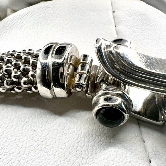 Sterling Silver & Onyx Mesh Necklace – Made in Italy | 18" Statement Chain - Picture 6 of 15